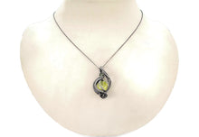 Load image into Gallery viewer, UV-Reactive Glass Pendant in Sterling Silver with Watch Gear: Steampunk Jewelry