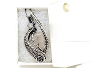 Load image into Gallery viewer, Rose Quartz Mini Woven Teardrop Pendant with Rainbow Moonstone: Sterling Silver Wire Wrap - Heather Jordan Jewelry