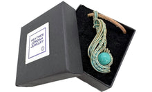 Load image into Gallery viewer, Custom Verdigris Gemstone Pendant, Brass Wire Wrap, "Comet" Model