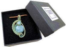 Load image into Gallery viewer, Verdigris Mini Woven Circle Gemstone Pendant in Brass