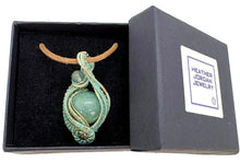 Load image into Gallery viewer, Verdigris Gemstone Steampunk Pendant: Brass Wire Wrap, Swirl Model