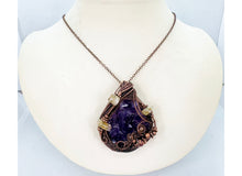 Load image into Gallery viewer, HUGE Amethyst Druzy Pendant with Citrine Nuggets: Copper Wire-Wrapped Geode Jewelry