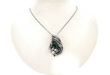 Load image into Gallery viewer, Vivianite Crystal Pendant: Sterling Silver Wire-Wrapped with Herkimer Diamonds, Gothic Gemstone Jewelry - Heather Jordan Jewelry