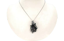 Load image into Gallery viewer, Black Kyanite Fan Pendant - Sterling Silver Wire-Wrap with Green Tourmaline Crystals