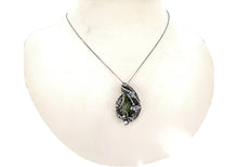 Load image into Gallery viewer, Moldavite Pendant Wire-Wrapped Sterling Silver Herkimer Diamonds Tektite Jewelry Space Enthusiast Necklace - Heather Jordan Jewelry
