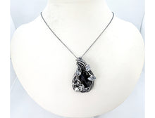 Load image into Gallery viewer, UV-Fluorescent, Black Rose Fluorite Pendant with Herkimer Diamonds: Sterling silver wire wrap
