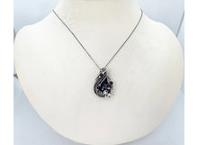 Load image into Gallery viewer, Cultured Black Freshwater Pearl Pendant with Rhodolite Garnet and Sterling Silver Wire Wrap
