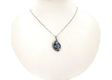 Load image into Gallery viewer, Larvikite Wire-Wrapped Pendant in Sterling Silver with Swarovski Crystal, "Mini-Woven Circle" Model