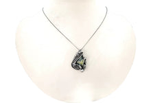 Load image into Gallery viewer, UV-Fluorescent Zincite Druzy Pendant: Sterling Silver Wire-Wrap with Herkimer Diamonds