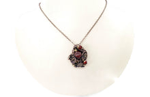 Load image into Gallery viewer, Red Liquid Steampunk Sensory Pendant: Bronze Wire-Wrapped Necklace with Swarovski Crystal - Heather Jordan Jewelry