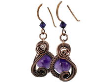 Load image into Gallery viewer, Amethyst and Bronze Necklace and Earrings Jewelry Set with Swarovski Crystal, Swish Design