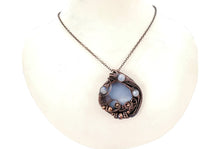 Load image into Gallery viewer, Blue Agate Slice Pendant with Rainbow Moonstone, Bronze Wire Wrap - Heather Jordan Jewelry