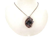 Load image into Gallery viewer, Blue Bismuth Crystal Pendant with Czech Glass and Bronze Wire Wrap - Steampunk Jewelry - Heather Jordan Jewelry