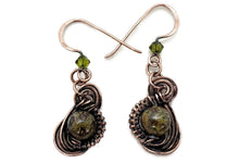Load image into Gallery viewer, Dragon Bloodstone Wire-Wrapped Jewelry Set: Bronze Necklace &amp; Earrings with Swarovski Crystal Swish Design - Heather Jordan Jewelry