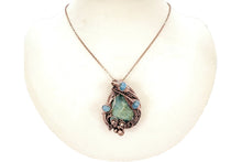 Load image into Gallery viewer, Rustic Hemimorphite Druzy Pendant: Wire-Wrapped with Green Chalcedony - Heather Jordan Jewelry