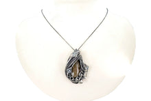 Load image into Gallery viewer, Petoskey Stone Wire-Wrapped Pendant with Aquamarine in Sterling Silver - Heather Jordan Jewelry