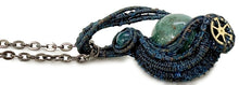 Load image into Gallery viewer, Steampunk Verdigris Hemo Jasper Necklace w Malachite/Azurite, Bronze Wire Wrap