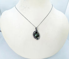 Load image into Gallery viewer, Gemstone Mini Woven Circle Pendant with Swarovski Crystal, Sterling Silver Wire Wrap