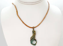 Load image into Gallery viewer, Custom Verdigris Gemstone Pendant, Brass Wire Wrap, "Comet" Model
