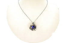 Load image into Gallery viewer, Indigo Ammolite Pendant: Ethiopian Welo Opals, Sterling Silver Wire Wrap, Fossil Jewelry - Heather Jordan Jewelry