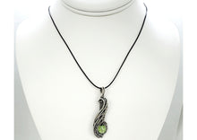 Load image into Gallery viewer, UV-Reactive Glass Pendant, Sterling Silver Wire Wrap, "Comet" Model