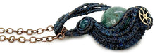 Load image into Gallery viewer, Steampunk Verdigris Hemo Jasper Necklace w Malachite/Azurite, Bronze Wire Wrap