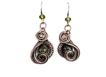 Load image into Gallery viewer, Dragon Bloodstone Wire-Wrapped Jewelry Set: Bronze Necklace &amp; Earrings with Swarovski Crystal Swish Design - Heather Jordan Jewelry
