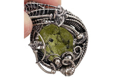 Load image into Gallery viewer, Large Moldavite Pendant Wire-Wrapped in Sterling Silver with Herkimer Diamonds Tektite Jewelry