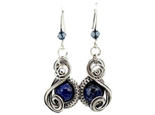 Load image into Gallery viewer, Sodalite Jewelry Set with Swarovski Crystal - Necklace and Earrings Sterling Silver Wire Wrap