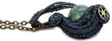 Load image into Gallery viewer, Steampunk Verdigris Hemo Jasper Necklace w Malachite/Azurite, Bronze Wire Wrap