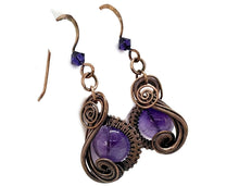 Load image into Gallery viewer, Amethyst and Bronze Necklace and Earrings Jewelry Set with Swarovski Crystal, Swish Design