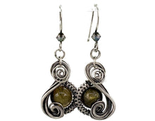 Load image into Gallery viewer, Sterling Silver Labradorite Jewelry Set with Swarovski Crystal - Necklace and Earrings