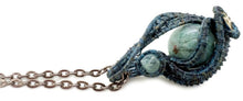 Load image into Gallery viewer, Steampunk Verdigris Hemo Jasper Pendant, Wire-Wrapped in Brass with Green Apatite