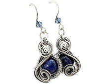 Load image into Gallery viewer, Sodalite Jewelry Set with Swarovski Crystal - Necklace and Earrings Sterling Silver Wire Wrap