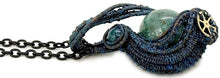 Load image into Gallery viewer, Steampunk Verdigris Hemo Jasper Necklace w Malachite/Azurite, Bronze Wire Wrap