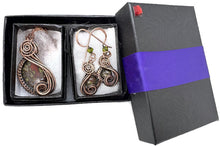 Load image into Gallery viewer, Dragon Bloodstone Wire-Wrapped Jewelry Set: Bronze Necklace &amp; Earrings with Swarovski Crystal Swish Design - Heather Jordan Jewelry