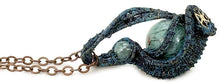 Load image into Gallery viewer, Steampunk Verdigris Hemo Jasper Pendant, Wire-Wrapped in Brass with Green Apatite
