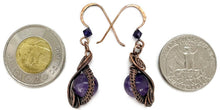 Load image into Gallery viewer, Amethyst and Bronze Necklace and Earrings Jewelry Set with Swarovski Crystal, Swish Design