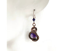 Load image into Gallery viewer, Amethyst and Bronze Necklace and Earrings Jewelry Set with Swarovski Crystal, Swish Design