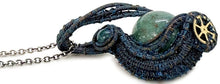 Load image into Gallery viewer, Steampunk Verdigris Hemo Jasper Necklace w Malachite/Azurite, Bronze Wire Wrap