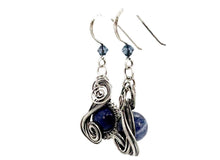 Load image into Gallery viewer, Sodalite Jewelry Set with Swarovski Crystal - Necklace and Earrings Sterling Silver Wire Wrap