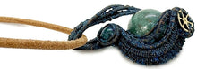 Load image into Gallery viewer, Steampunk Verdigris Hemo Jasper Necklace w Malachite/Azurite, Bronze Wire Wrap