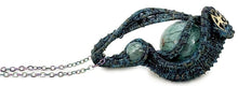 Load image into Gallery viewer, Steampunk Verdigris Hemo Jasper Pendant, Wire-Wrapped in Brass with Green Apatite