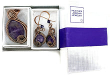 Load image into Gallery viewer, Amethyst and Bronze Necklace and Earrings Jewelry Set with Swarovski Crystal, Swish Design