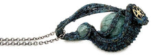 Load image into Gallery viewer, Steampunk Verdigris Hemo Jasper Pendant, Wire-Wrapped in Brass with Green Apatite