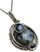 Load image into Gallery viewer, Gemstone Mini Woven Circle Pendant with Swarovski Crystal, Sterling Silver Wire Wrap