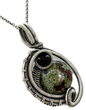 Load image into Gallery viewer, Gemstone Mini Woven Circle Pendant with Swarovski Crystal, Sterling Silver Wire Wrap