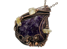 Load image into Gallery viewer, HUGE Amethyst Druzy Pendant with Citrine Nuggets: Copper Wire-Wrapped Geode Jewelry