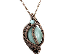 Load image into Gallery viewer, Amazonite Woven Teardrop Pendant with Peruvian Blue Opal: Bronze Wire Wrap