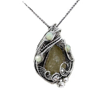 Load image into Gallery viewer, Libyan Desert Glass and Ethiopian Welo Opal Pendant - Sterling Silver Wire-Wrapped Tektite Jewelry - Heather Jordan Jewelry